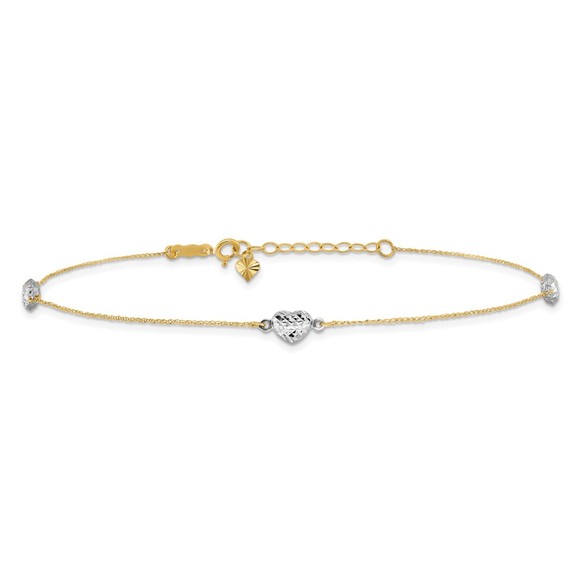 14k Two-tone Puff Heart Charm 10in Plus 1\
